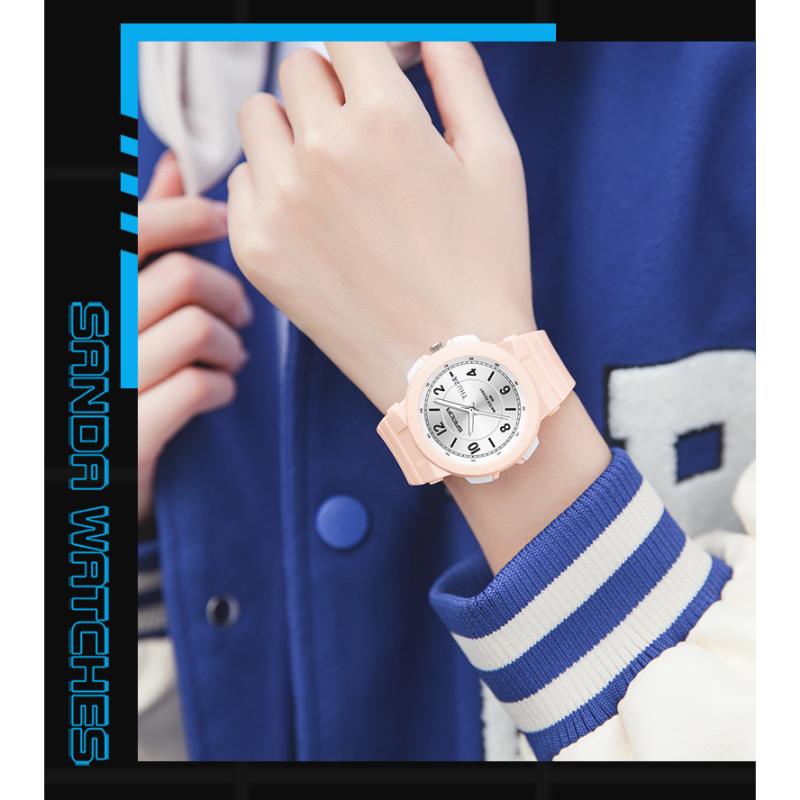 SANDA Новый стиль Электронный счетчик Механизм Двухдневный календарь Модный тренд, Индивидуальные мужские и женские часы для учащихся средней школы