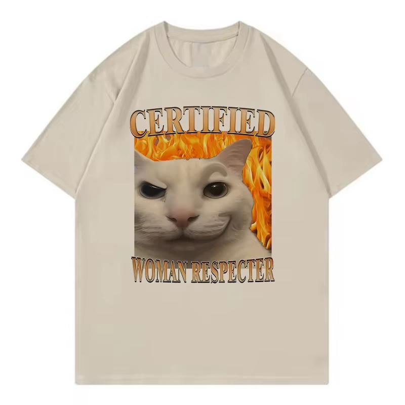 Angry Cat Meme T Shirts Unisex Women Cat Tshirt Round Neck Short Sleeve Trendy Tee Shirt Streetwear