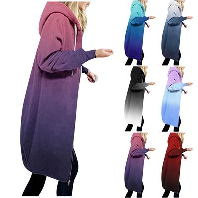 Модный женский повседневный свободный свитер с капюшоном средней длины, однотонное пальто с длинными рукавами