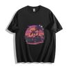 Retro Sunset Palm Tree and Classic Car Graphic Black T - Shirt
