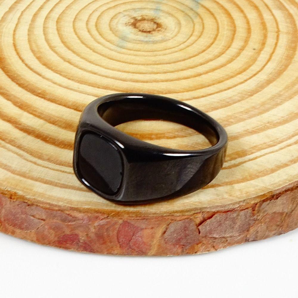 Square Retro Black Rings Jewelry Glass Stone Rings Simple Black Stone Square Ring Funerals