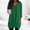 Womens Tops V-neck 3/4 Sleeve Blouses Casual Mid-length Shirts Fashion Print Tunic Tops With Pockets