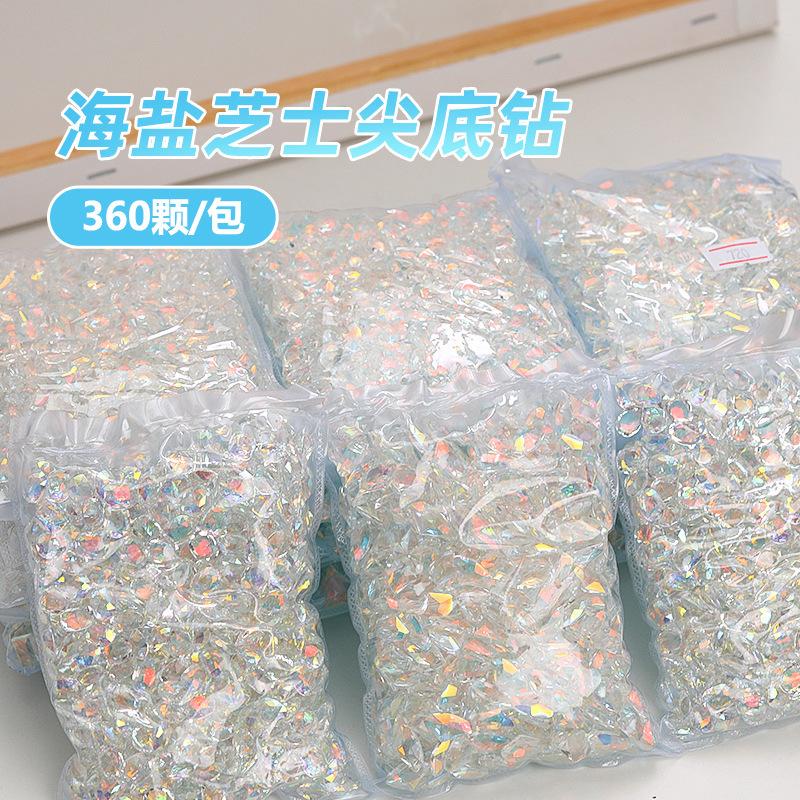 Целая упаковка из 360 кристаллов с острым дном в виде морской соли и сыра, бриллиантов, толстых квадратных, с кривым сердцем, украшений для дизайна ногтей
