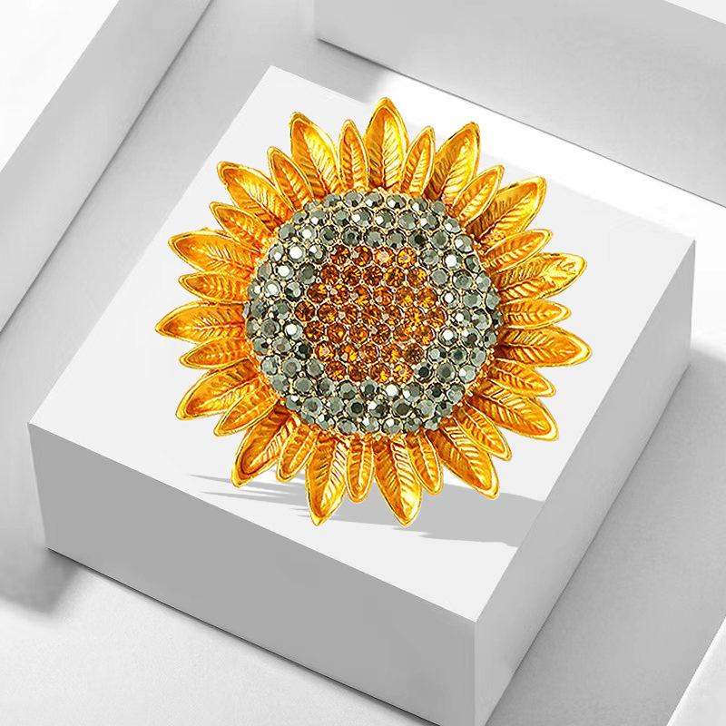 Enamel Sunflower Rhinestone Brooch with Rhinestones Plant Flower Corsage Fashion Eco-friendly Alloy Jewellery Perfect Gift for Couples