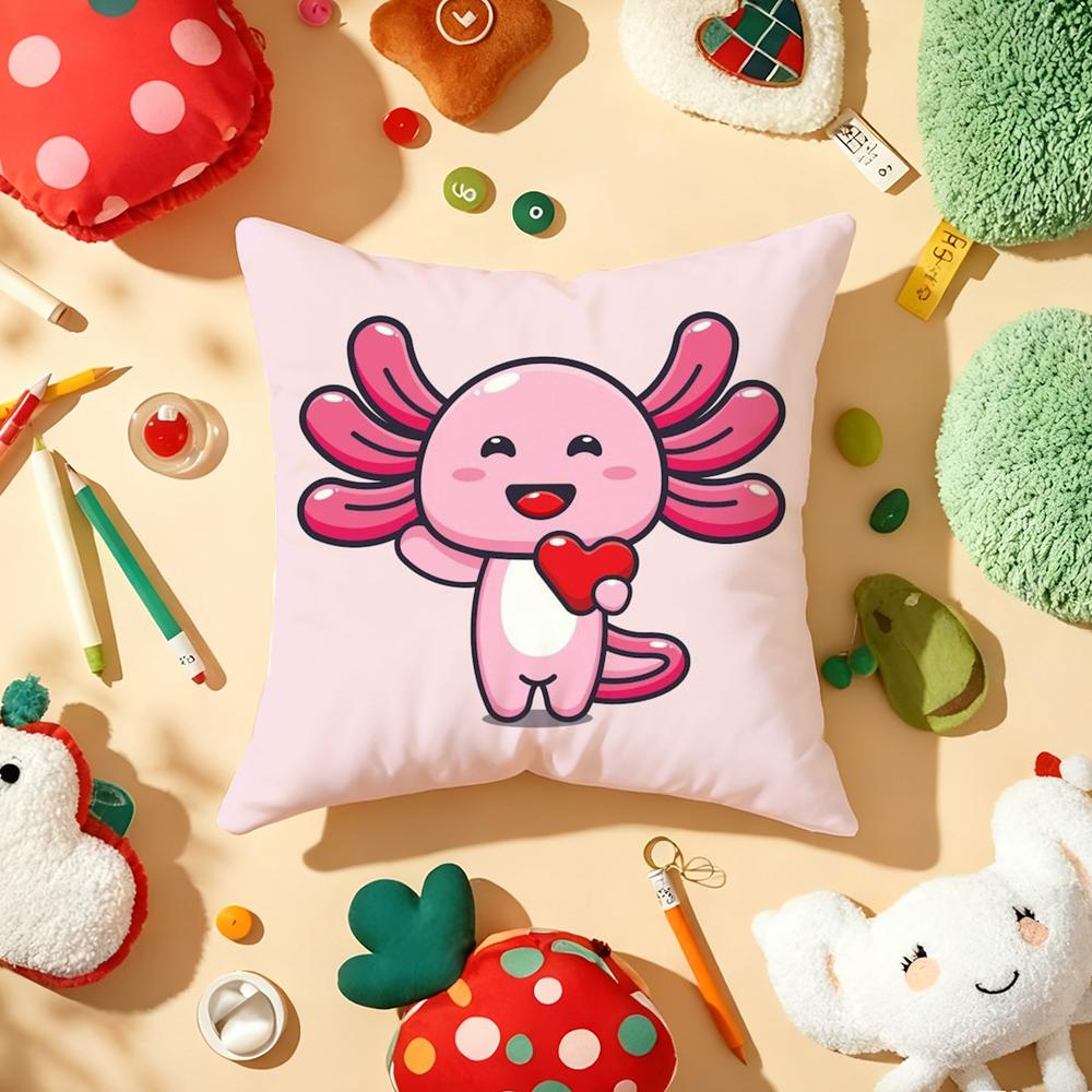 Cartoon Cute Axolotl Cushion Cover Plush Fabric Soft DoubleSided Printed Sofa Warm Winter Home Gift Pillow Cover