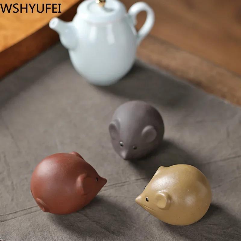 1 шт. Фиолетовая глиняная статуэтка для чайного питомца в виде милой маленькой мышки, эксклюзивная статуэтка для чая, украшение для чая Улун, аксессуары для домашнего чайного декора