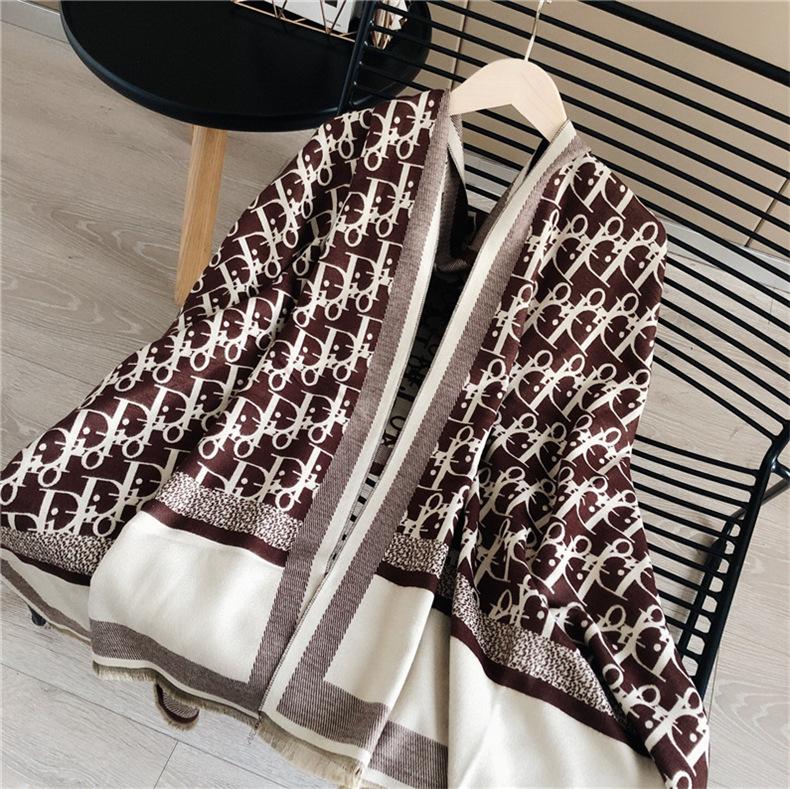 Classic Fashion Letter Thousand Birds Grid Imitation Cashmere Scarf Women's Winter Thickened Double Sided Air Conditioning Shawl Scarf Women's
