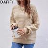 Women's Fashion Casual Fall Winter Solid Color Print Long Sleeve O-Neck Sweaters