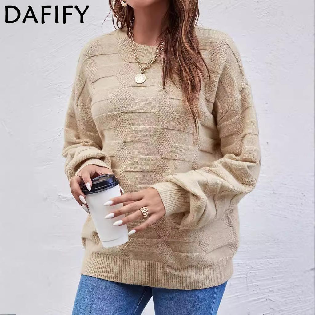 DAFIFY Женская мода повседневная осень-зима однотонный принт длинный рукав O-образный вырез свитера