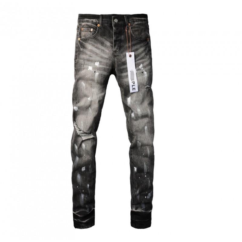 Mens Slim Fit Distressed Denim Jeans With Embroidered Patch Vintage Ink Wash Stretch Cotton Streetwear Style