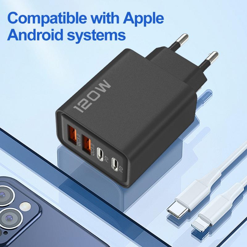 Быстрая зарядка PD 120 Вт USB Type C Двойной USB Typec Вилка EU/US/UK Адаптер Quick Charge 3.0 для Samsung IPhone Xiaomi Google Универсальный
