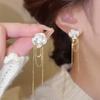 French Camellia Fringed Earrings Temperament Show Face Thin Earrings Women Luxury Design Sense a Two Wear Flower Stud Earrings
