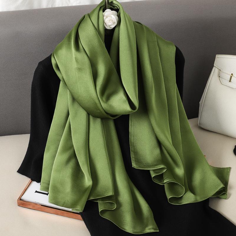 Luxury Gradient Silk Scarf Women Brand Solid Femme Shawls Wraps Bandana Head Foulard Fashion Lady Hijab Wedding Poncho