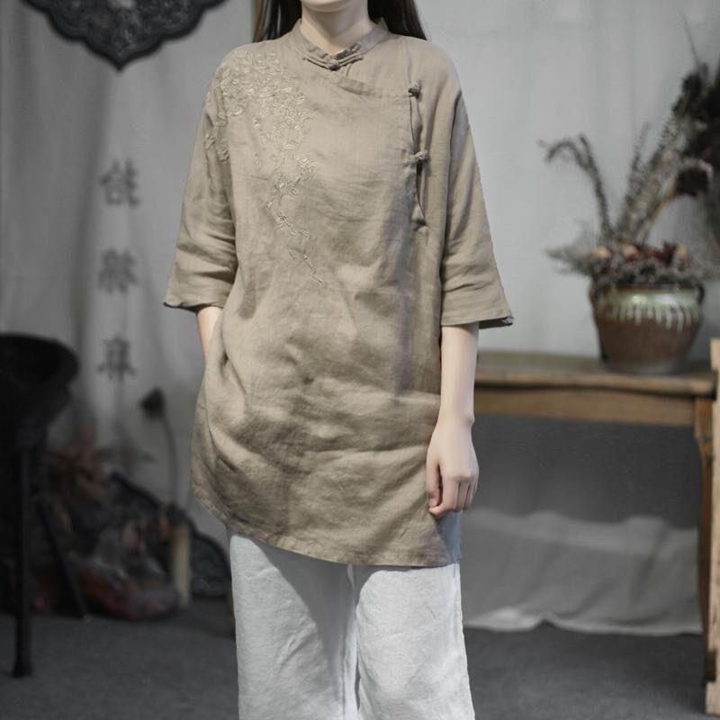 Литературное ретро платье женская китайская вышитая блузка свободная улучшенная чайная рубашка