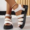 Fashion New Women's Leather Roman Sandals  Women's Sandals Summer Thick-soled Sandals Fingerless Metal Buckle Stitching Fashion Shoes