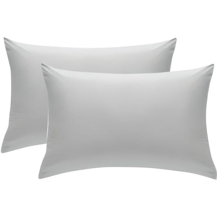 Taies d'oreillers - 100% Coton - Gris Souris - 50x70 cm - Lavable - Uni