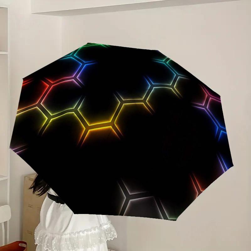 1pc Neon Hexagon Pattern Umbrella with Plastic Handle,Suitable for All Seasons Home Travel Outdoor UmbrellaDD480