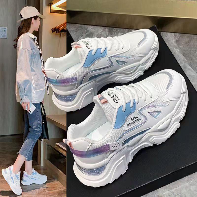 Женские кроссовки на толстой подошве, кроссовки «папины», весна-осень, маленькие сетчатые туфли, студенческие, корейская версия, универсальные, дышащие спортивные туфли, повседневные туфли