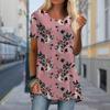 Plus Size Women Spring Dried Rose Printed Comfy Short Sleeve Round Collar T-shirt Casual Baggy Mid Length Tee Tops