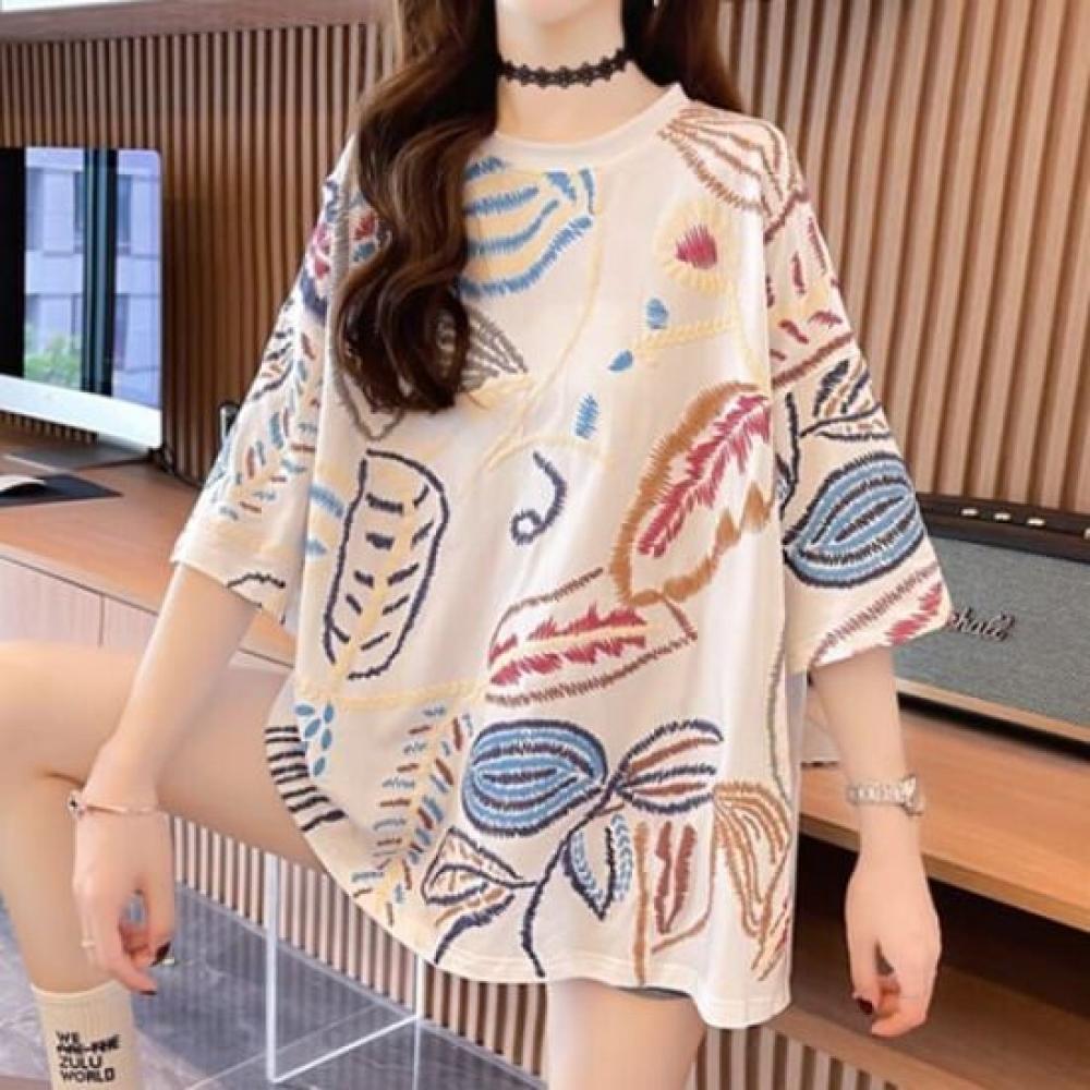Navava Women ArT Casual Round Neck ShorT Sleeve T shirT nT2555
