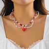 Яркое двухслойное ожерелье с подвеской в виде клубники, с искусственным жемчугом и кристаллами, модный аксессуар для повседневной носки для женщин