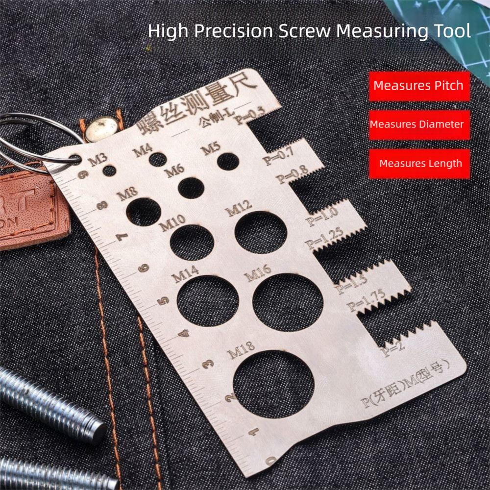 Space Saving Thread Checker Silver Gauge Ruler Durable Measurement Tool Industry Use