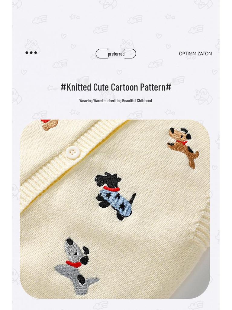 Детский осенне-зимний вязаный кардиган-жилет с щенком - Унисекс, без рукавов, однотонный, хлопковый свитер-шаль