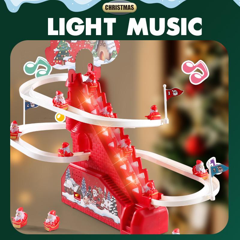 Electric Santa Claus Climbing Stairs Remote Control Track Slide Early Education Puzzle Christmas Toys Children's Gifts