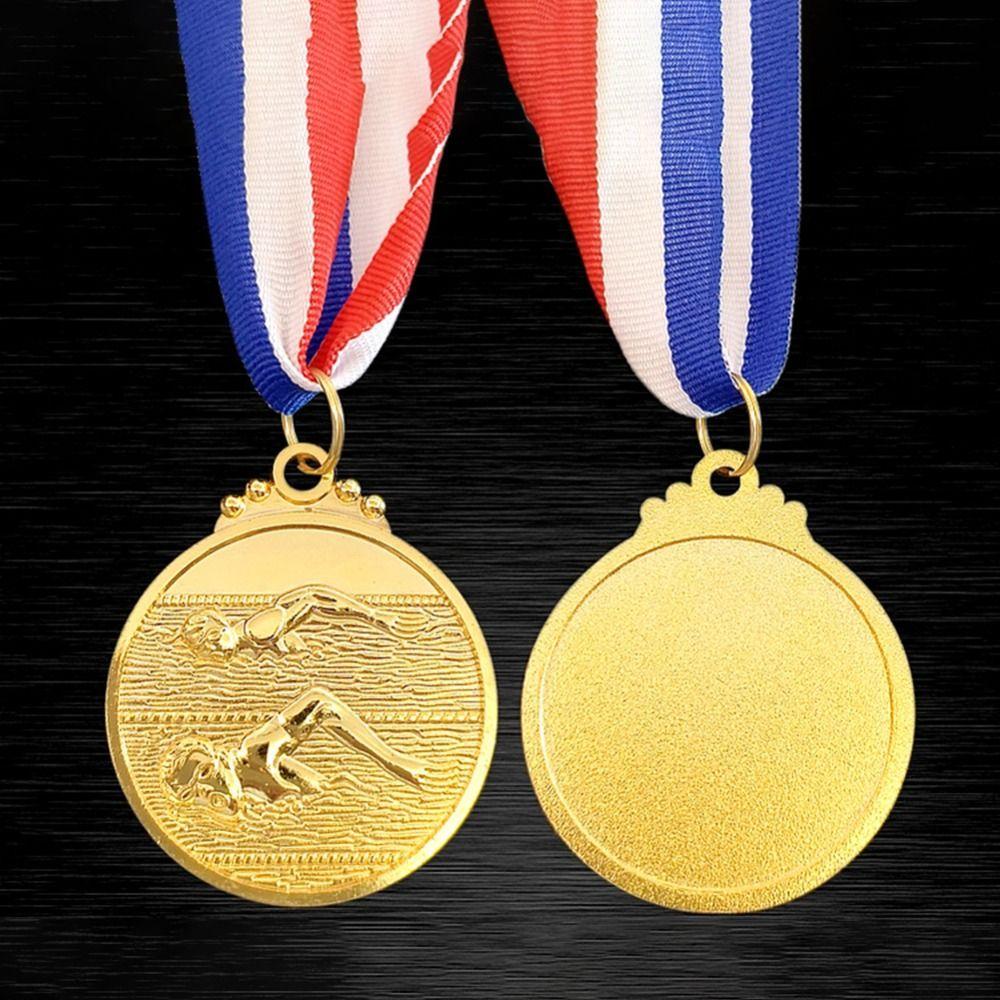 Zinc Alloy Swimming Competition Medal Neck Ribbon Sports Award Winner Round Medal Training Awards