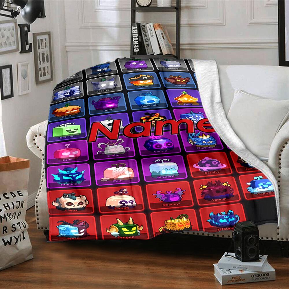 Customiz Name Personality Game Blox Fruits Blanket Soft &Warm Sofa Office Bed Travel Lunch Break Blanket, Gift Suitable All Seasons