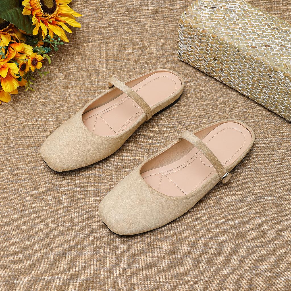 Fashion Flat Shoes for Women's Slippers Half French Retro Suede 2025 Spring and Autumn New Plus Size Women's Shoes Slippers Women