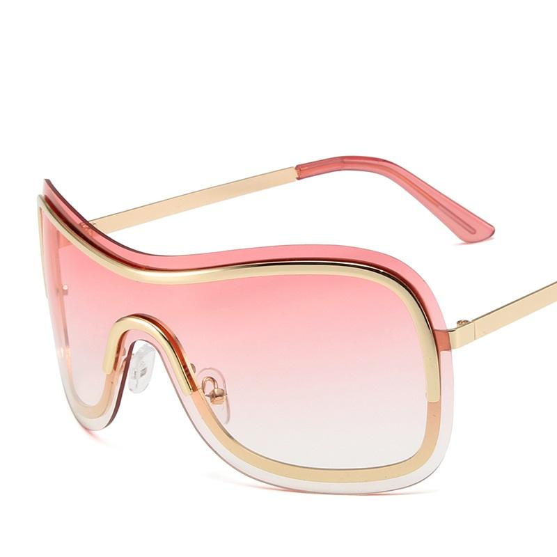 Oversized Rimless Shield Sunglasses Women Men New One Piece Lens Visor Mask Windproof Big Sun Glasses Shades Unique Uv400