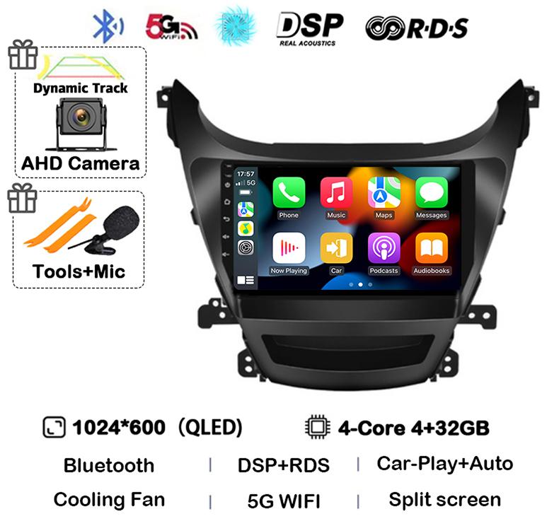 Android 14 Автомагнитола Carplay Auto для HYUNDAI ELANTRA 2011 2012 2013 2014 2015 2016 Мультимедийный стерео видеоплеер GPS 4G WIFI