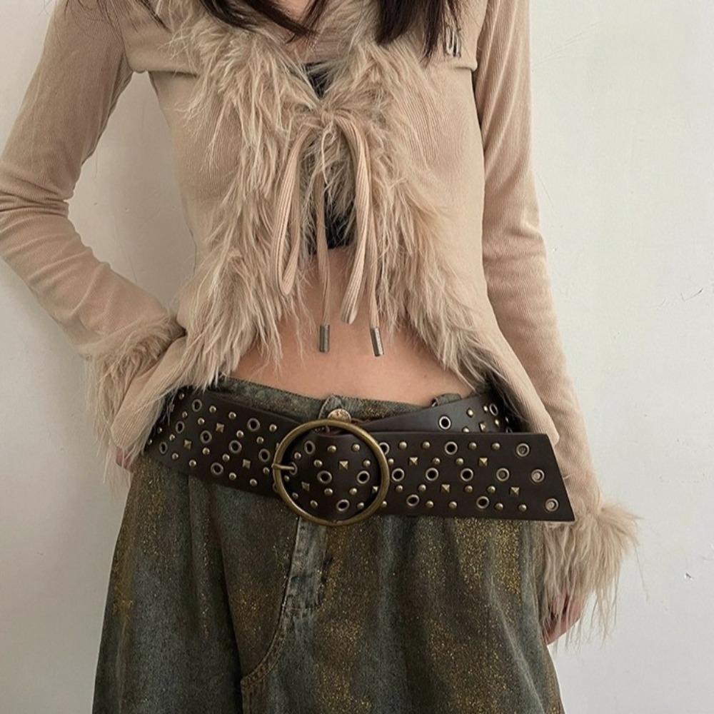 Ремень ковбойский с заклепками Y2K Ремень из искусственной кожи Ретро Широкий пояс Платье