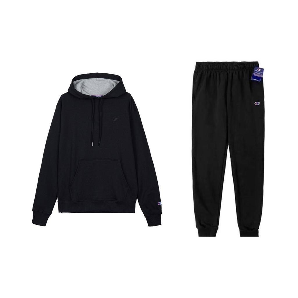 Champion Double Logo Embroidery Pullover Sweatshirt Loose Fit Elastic Cuff Fleece Lined Sweatpants S0889-003+P1022-003