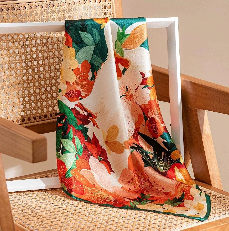 Silk Scarf Square Scarf High-end Strap 100% Mulberry F Student Fashion Sunscreen Shawl Dual-purpose