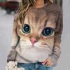Cat Print Long Sleeves Tees Pullover Casual Loose Street Female Clothing Funny Cute Tops Fall/Winter Cotton Women's T-shirts