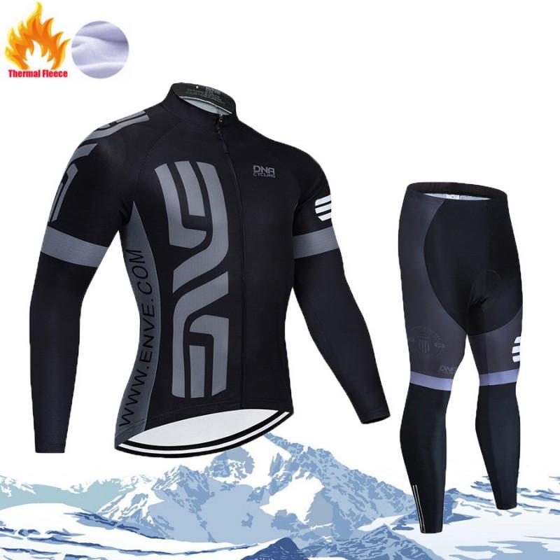 Winter Thermal Fleece Cycling Jersey Pants Set Men Women Warm Breathable Moisture-Wicking Long Sleeve Kit
