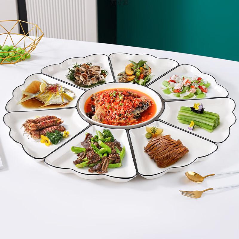 WuTuo Ceramic Fan-Shaped Serving Platter Set with Turntable