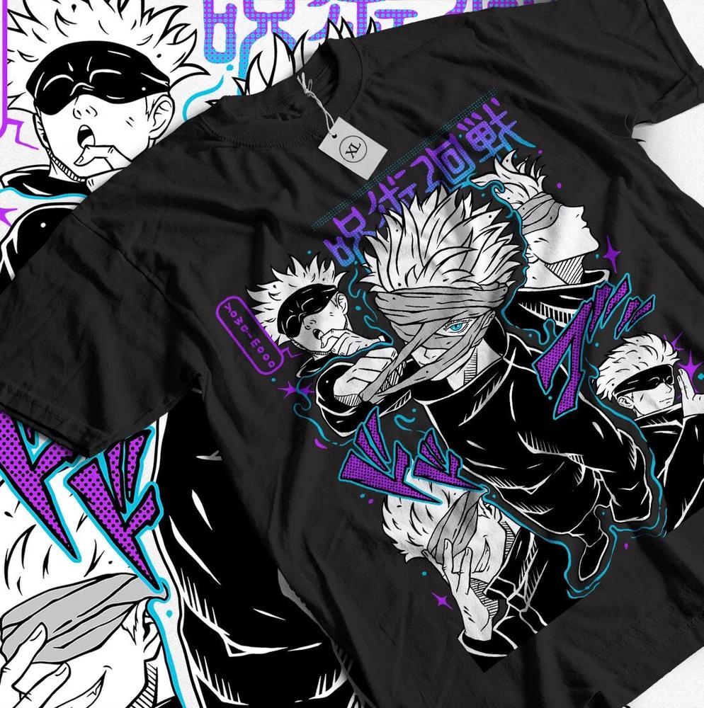 Anime Jujutsu Kaisen Gojo Satoru Unmask Graphic Black Tshirt All Size