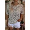 2025 Summer Leopard Print Short Sleeve Waffle Top for Women