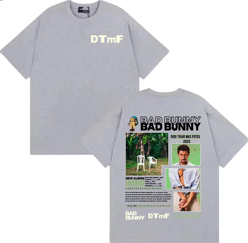Rapper Bad Bunny Album Cover Graphic T Shirt Debi Tirar Mas Fotos DTMF Tshirts Men Women High Quality Casual 100 Cotton Tshirt