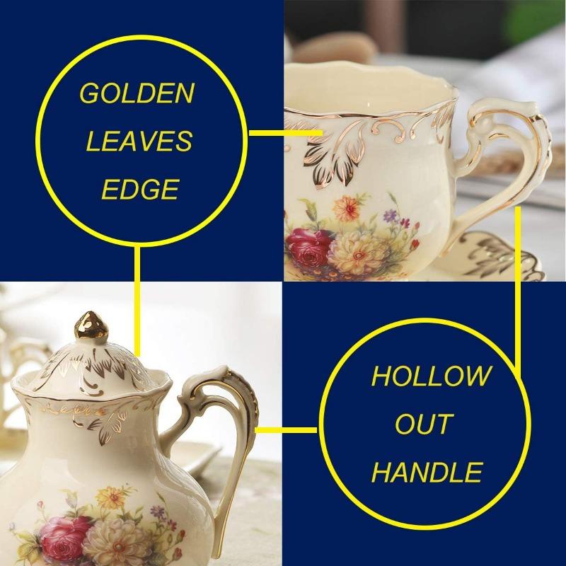 Фарфоровый чайный сервиз, Винтажный чайник и чашки с цветущими кустарниками для чаепития, Подарки на день рождения для мамы, взрослых женщин, свадьбу