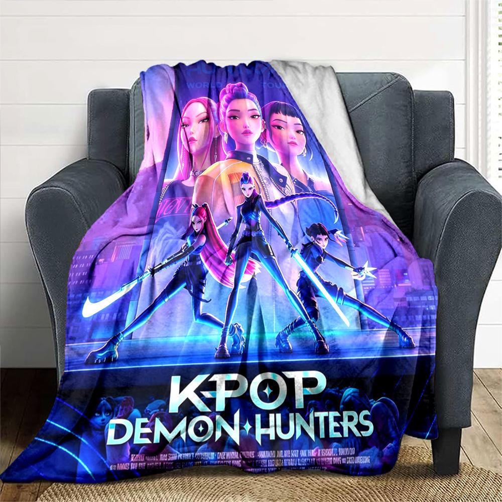 Kpop Demon Hunters Flannel Blanket Super Soft Warm Cozy Blanket For Sofa Bed Office Travel Allseason Home Decor Gift