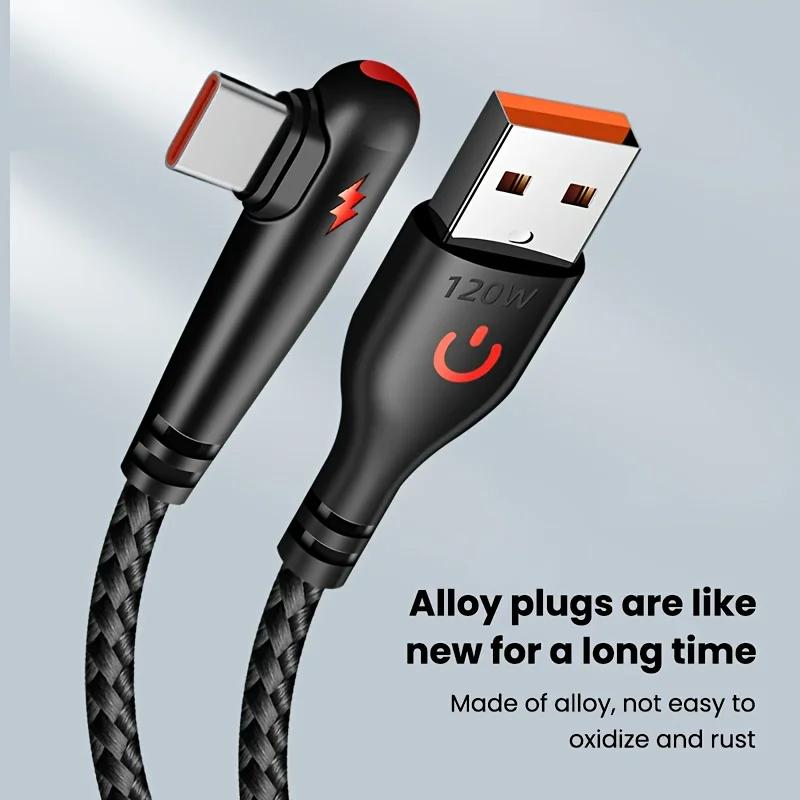 0,25 м 1 м 2 м 120 В Плетеный USB-кабель Type-C с 90-градусным разъемом для быстрой зарядки для игр для 16 15 14 13 12 Redmi K50
