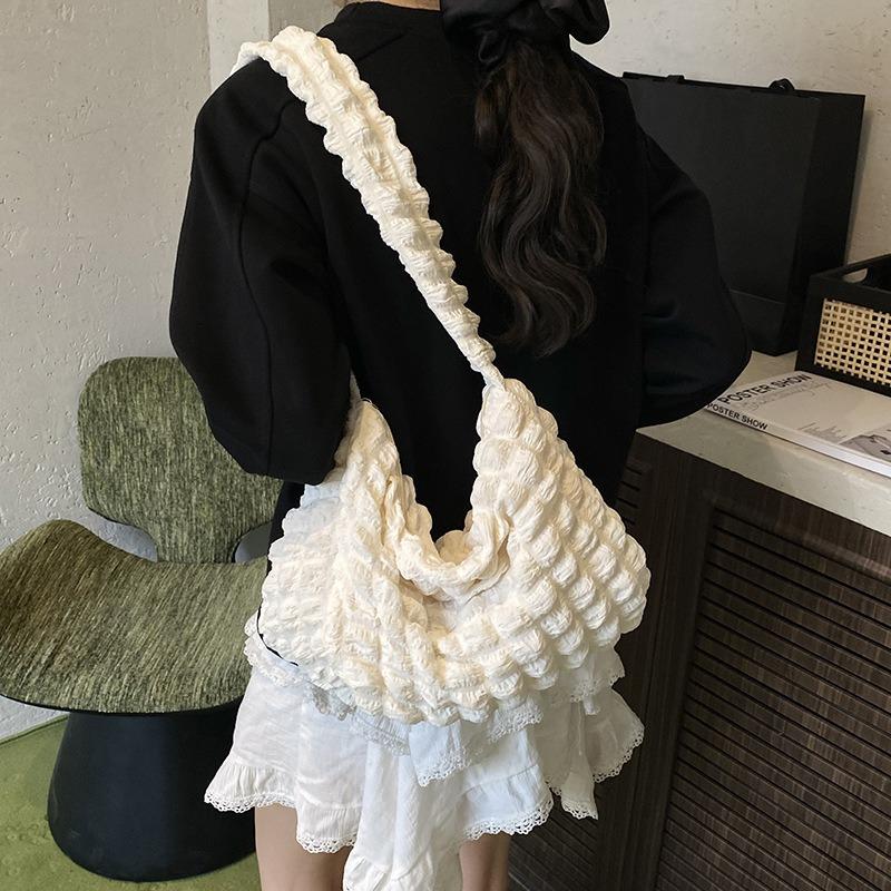 Плиссированная сумка-мешок с рукавами-буфами Новая простая вафельная сумка-мессенджер Большая вместимость модная сумка-облако