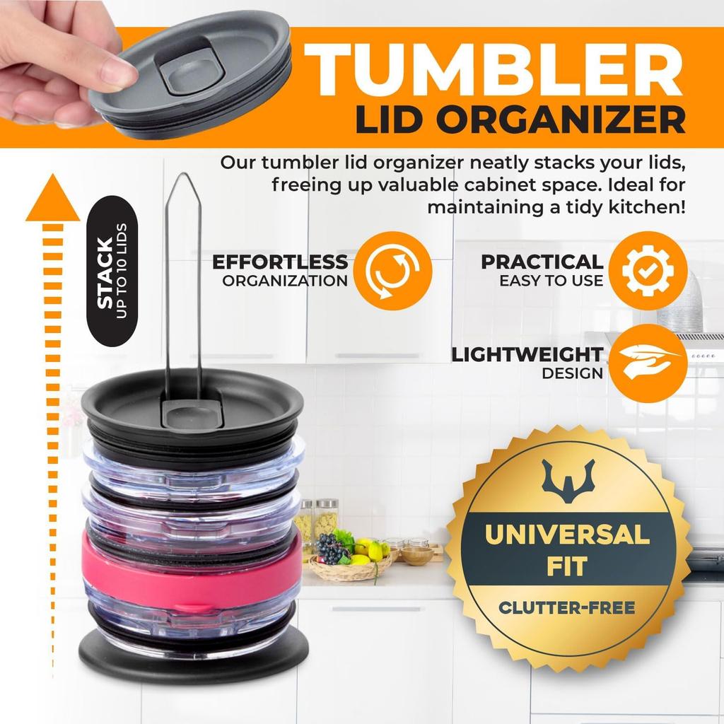 ELYPRO - Revolutionary Tumbler Lid Organizer for Stanley, Yeti Cap Lids- Space-Saving Design - Slim Vertical Storage for Up to 10 Lids , Clutter-Free