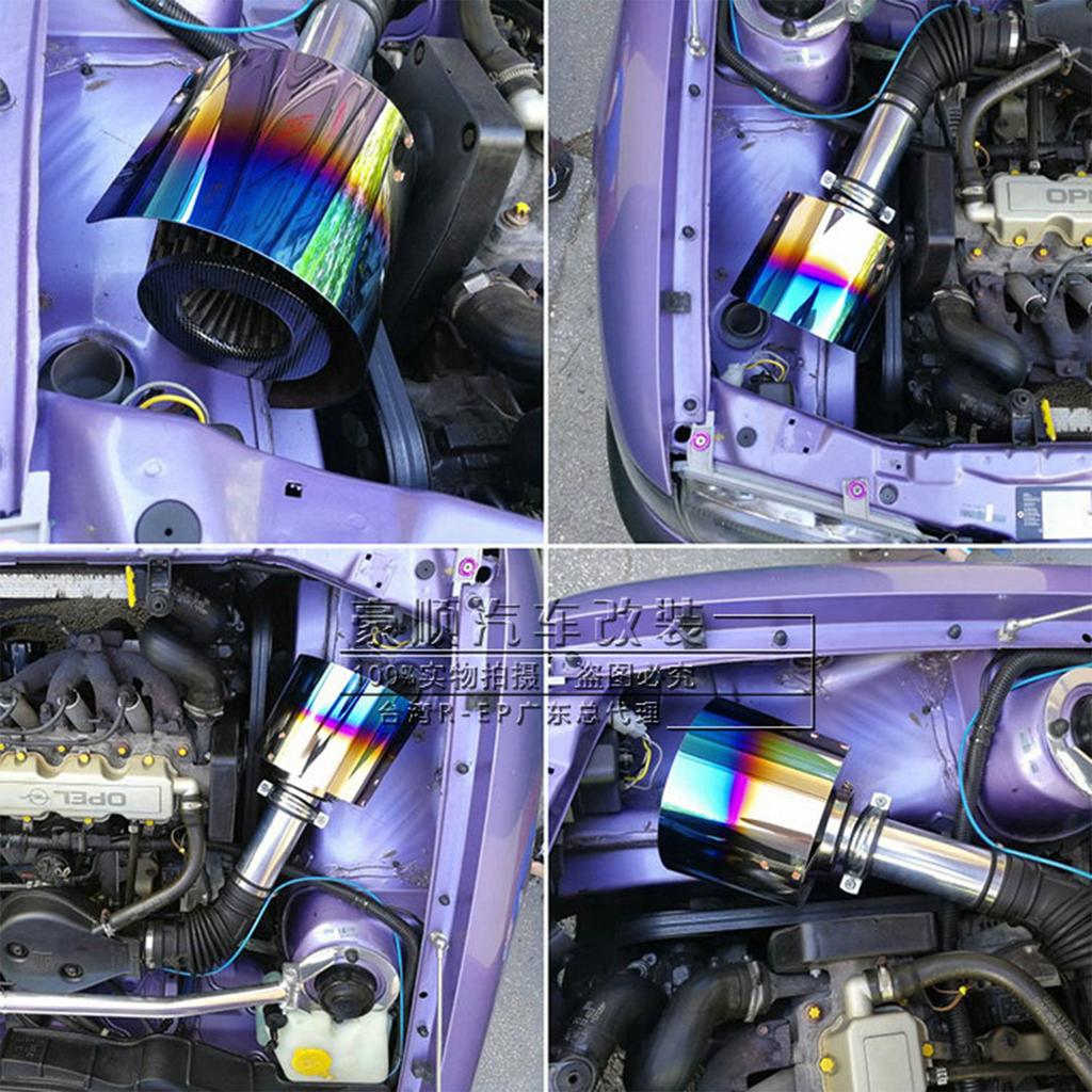 Car Cold Air Intake Filter with Stainless Steel Protective Heat Shield Cover Adjustable Universal High Flow Sport Air Filters Mass Air Flow 3