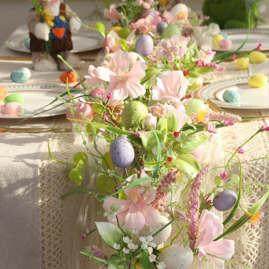 Easter Garland Artificial Floral Spring Garland with Foam Eggs Flowers for Mantle Fireplace Easter Party Indoor Outdoor Decoration