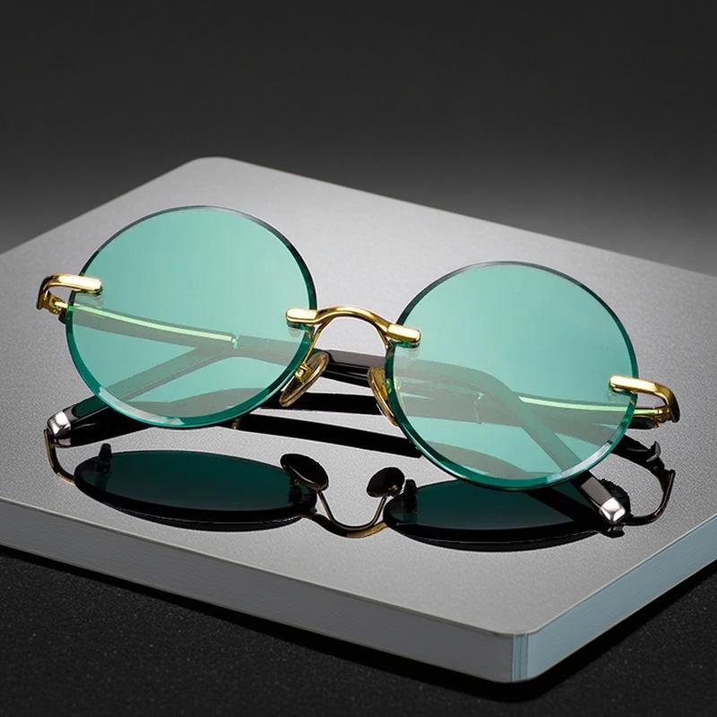 Неполяризованные модные классические солнцезащитные очки без оправы для женщин и мужчин, темно-зеленые линзы, солнцезащитные очки, круглые очки, летние декоративные очки